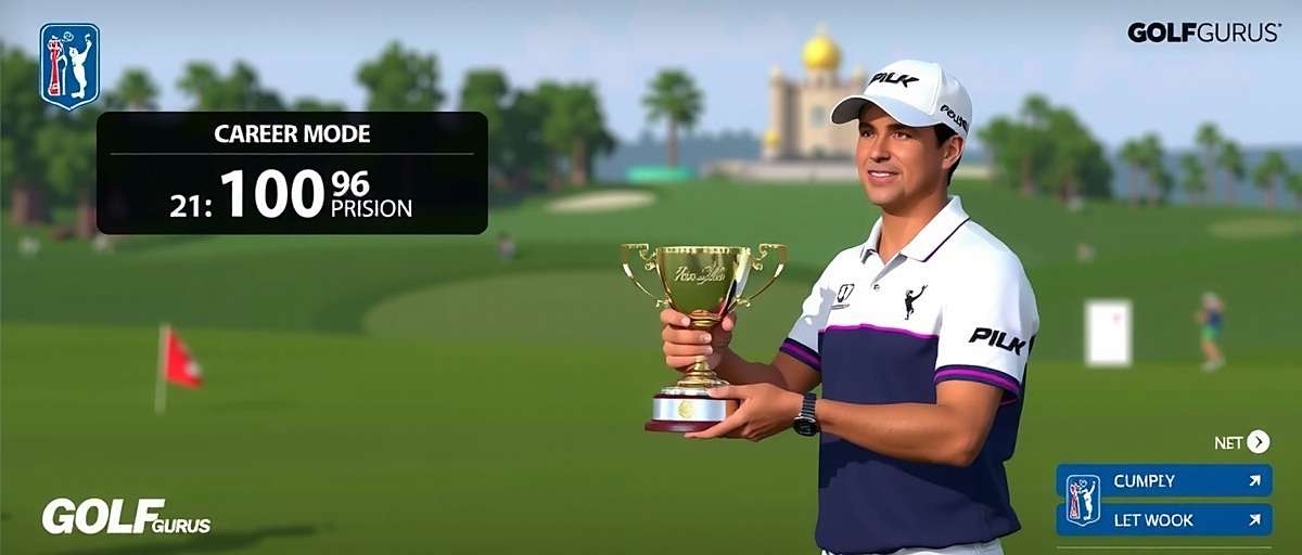 Golf Gurus career mode screen showing a player receiving a trophy at the Hero Indian Open