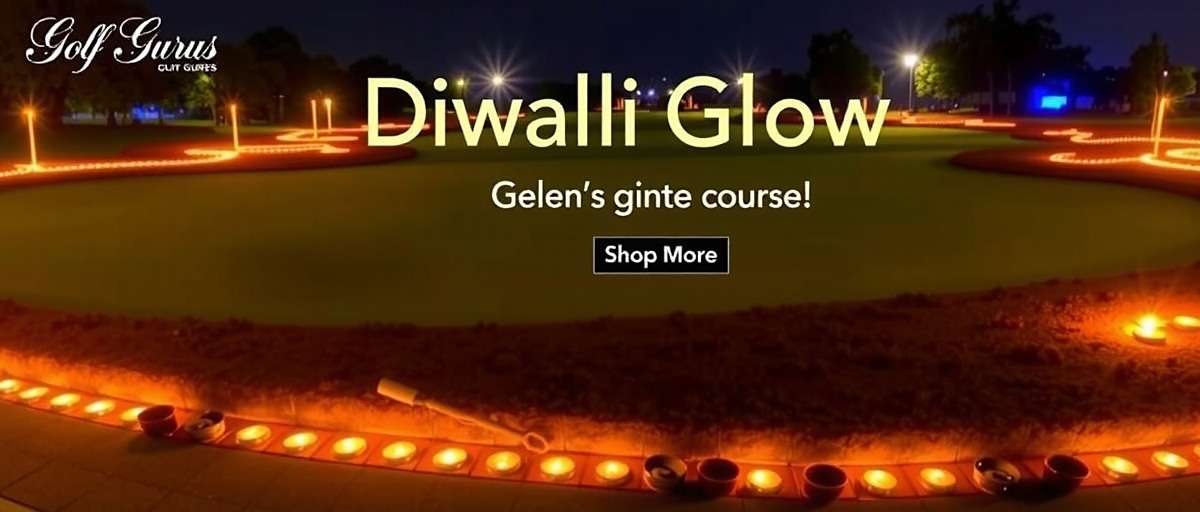 Golf Gurus Diwali Glow event showing a golf course illuminated with festive lights and diyas