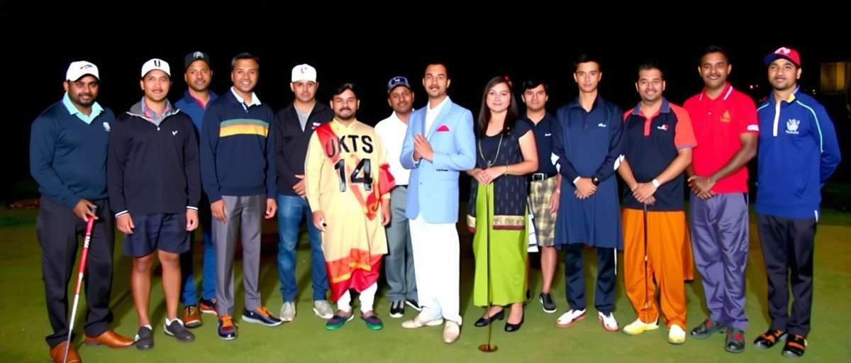 Golf Gurus All India Golf Championship trophy presentation with players wearing traditional regional attire